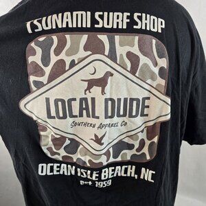 Tsunami Surf Shop Local Dude Mens 2XL Black Graphic T-Shirt Ocean Isle Beach NC